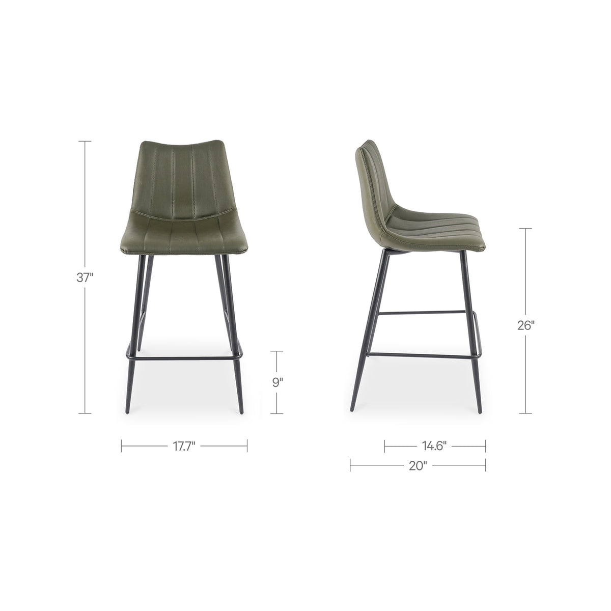 Alibi Counter Stool – 17.7" Vegan Leather Counter Stool, Set of 2 (4 Colors) (49)