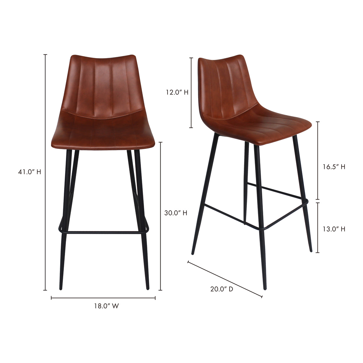 Alibi Bar Stool – 17.7" Vegan Leather Bar Stool, Set of 2 (4 Colors) (24)