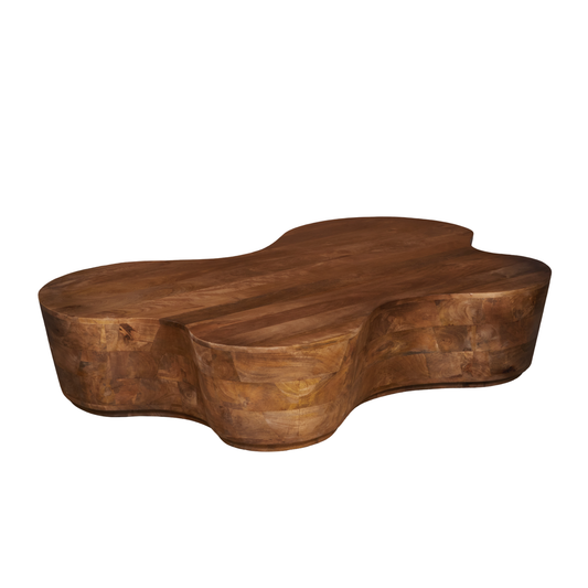 65" Free Form Solid Wood Mango Coffee Table – Contemporary Designer Oval Table