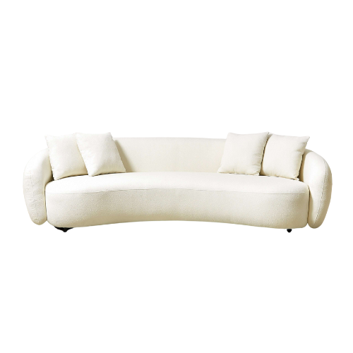 Modern Curved Sofa Upholstered White Teddy Fabric 101