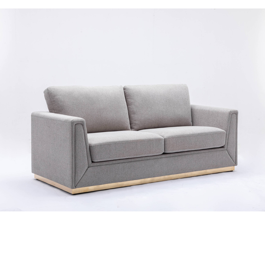 Valin Gray Linen Gold Base Sofa Loveseat 77"