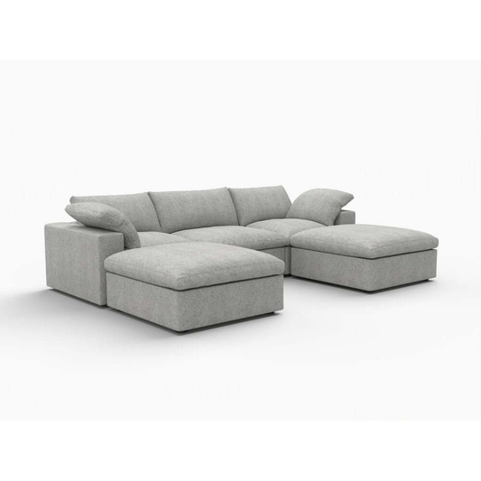 120" Light Gray Linen Blend Modular Universal Sofa With Ottoman And Storage