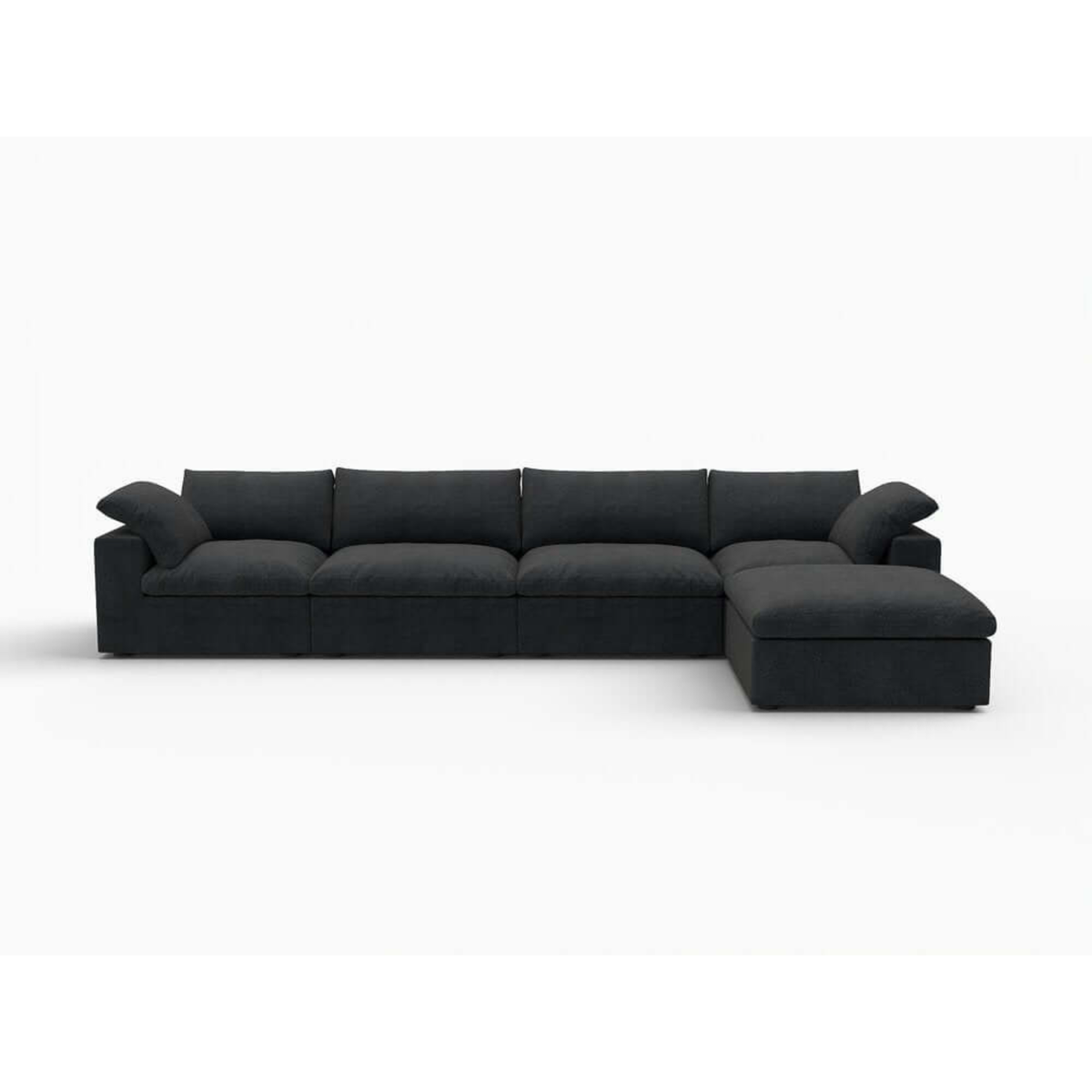 160" Black Linen Blend Modular Right Sofa With Ottoman And Toss Pillows
