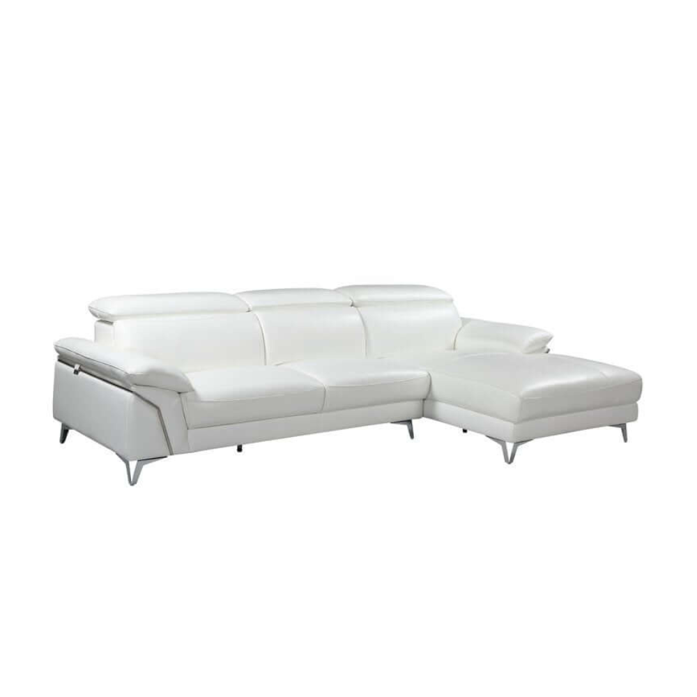 White Italian Leather Left-Facing L-Shaped Sofa & Chaise Sectional 181"