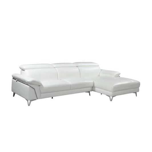 White Italian Leather Left-Facing L-Shaped Sofa & Chaise Sectional 181"