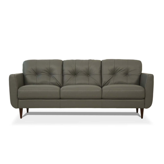 83" Green Leather Sofa With Black Legs