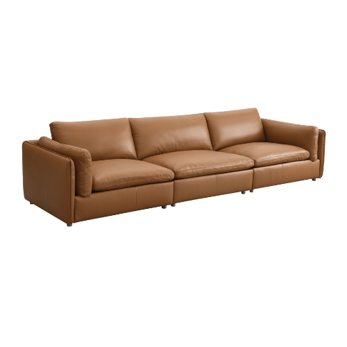 Brighton Top Grain Leather Low Profile Modular Sofa 148' in luxurious tan leather finish.
