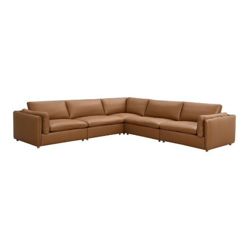 Brighton Top Grain Leather 5-Piece Modular Corner Sofa Sectional 142" – in room setting
