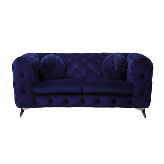 Atronia Luxe Deco Blue Velvet Sofa Loveseat 72"L