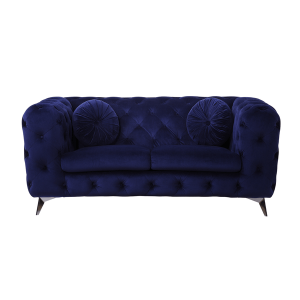 Atronia Luxe Deco Blue Velvet Sofa Loveseat 72