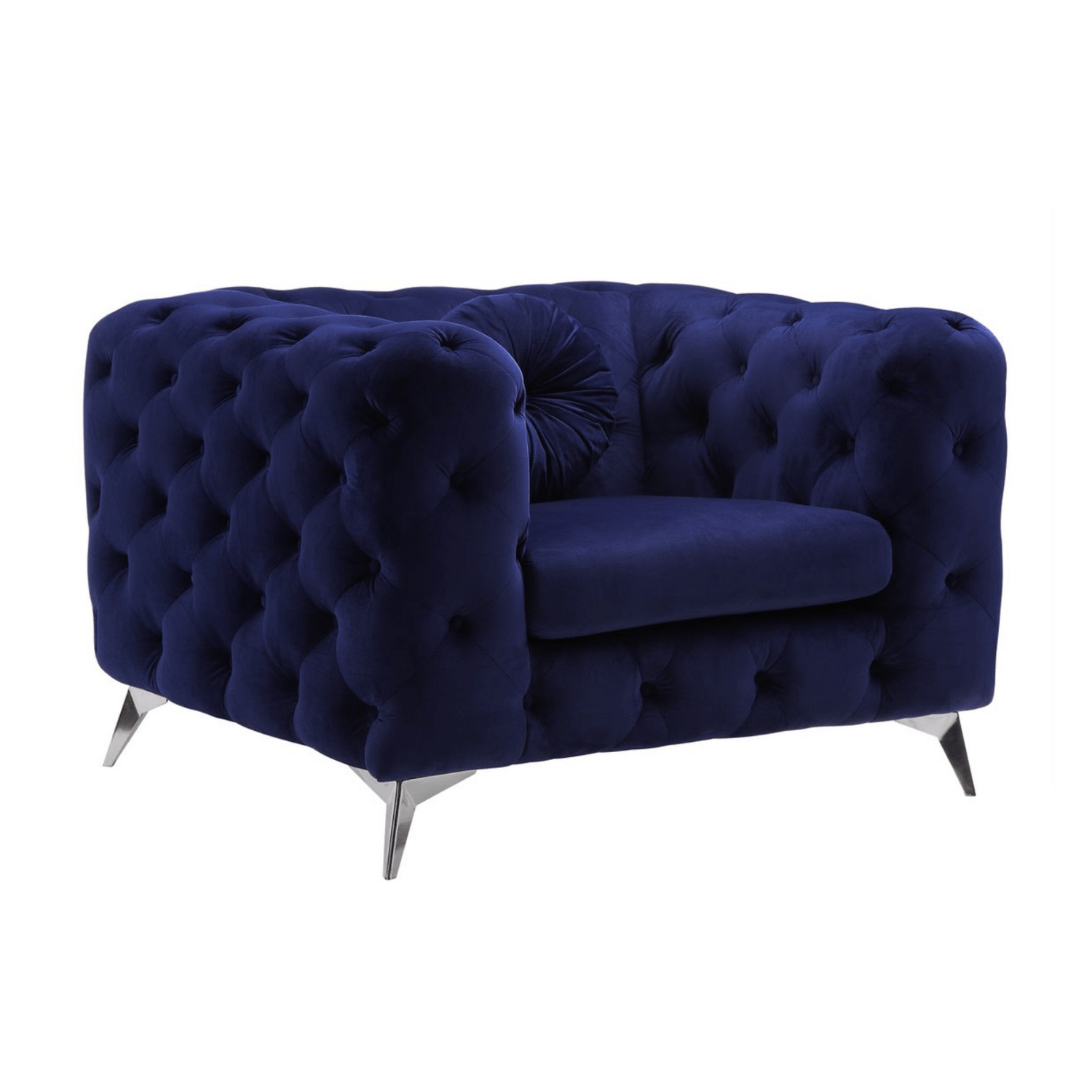 Atronia Luxe Deco Blue Tufted Velvet Armchair 41"W featuring plush sapphire velvet and high-shelter arms.