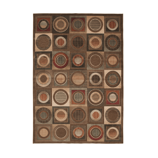 Leyden Rectangular Multicolor Chenille Area Rug 5x8 with retro 70s-inspired patterns and warm earth tones.