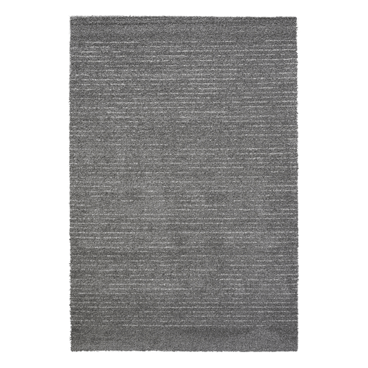 Lydia Rectangular Gray & White Striped Polypropylene Area Rug (3 Sizes) - Modern design and plush texture.