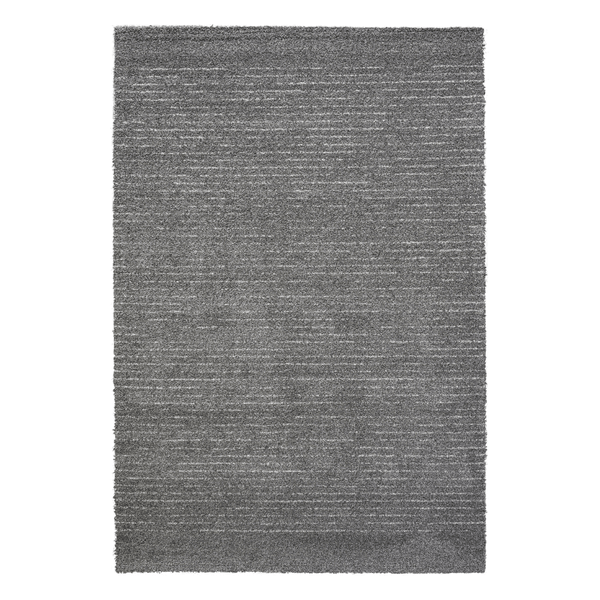 Lydia Rectangular Gray & White Striped Polypropylene Area Rug (3 Sizes) - Modern design and plush texture.