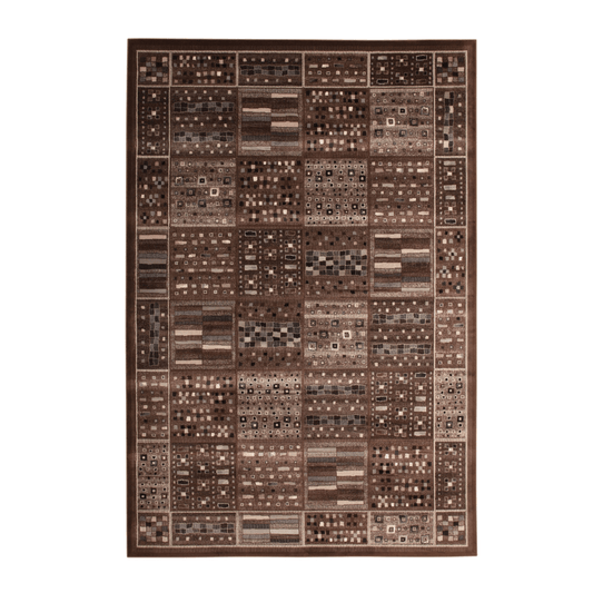 Drexel Chocolate Viscose Area Rug 8x10 featuring a rich chocolate brown geometric design perfect for home decor.