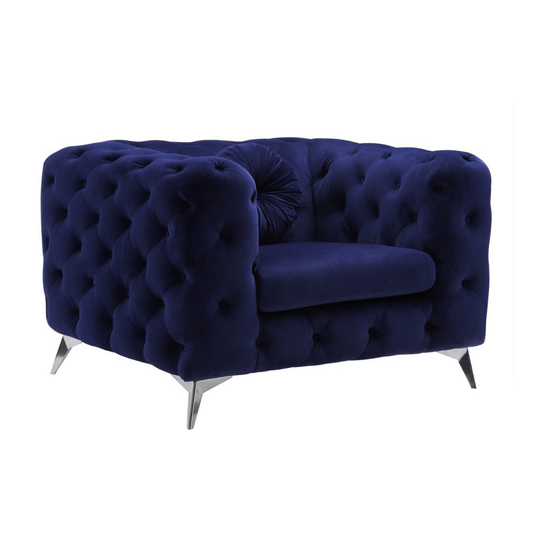 Atronia Luxe Deco Blue Tufted Velvet Armchair 41"W