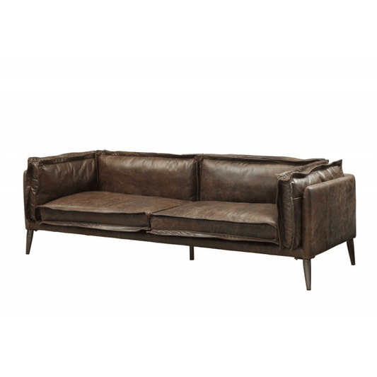 94" Chocolate Top Grain Leather Sofa with Dark Brown Legs