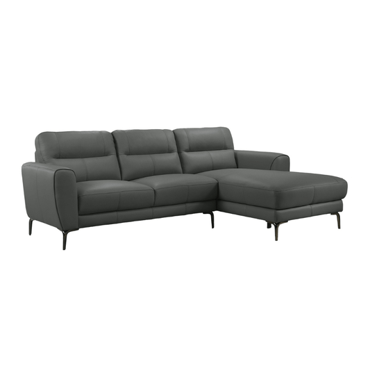 Top Grain Leather Right Facing Chaise Sofa Sectional 94"L