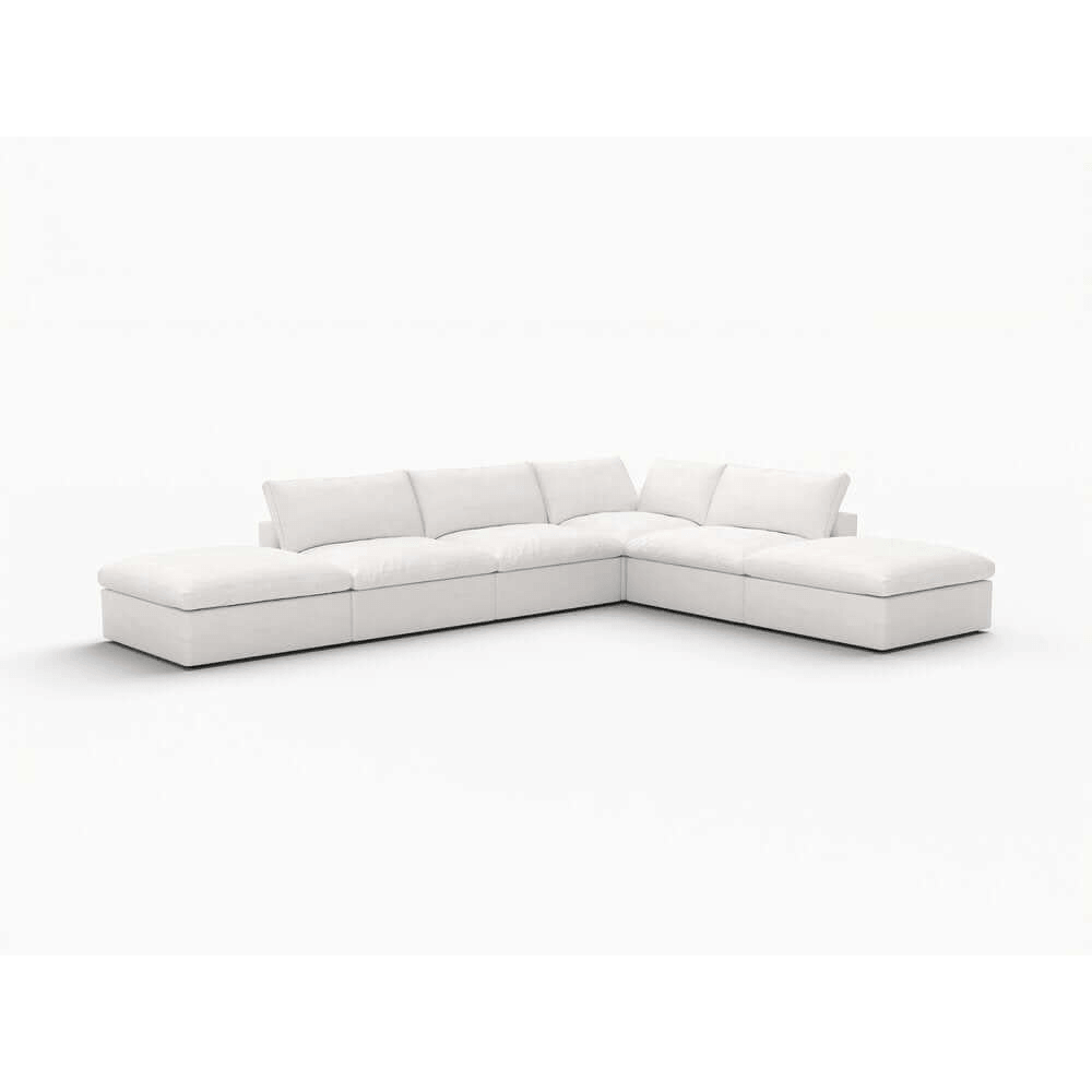 160" Linen Blend Modular Sofa With Storage Ottomans | Modern Sectional in white finish, showcasing its spacious design.