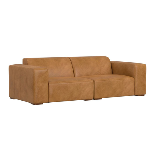 88" Sienna Leather Modular Sofa with Brown Legs – Modern Web Suspension Living Room Couch