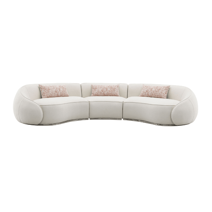 Sahara Beige Boucle Curved Modular Sectional Sofa (2 Sizes) with soft texture and contemporary design.