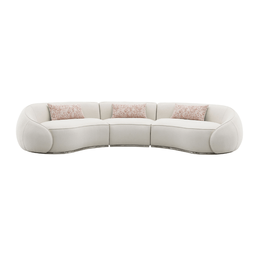 Sahara Beige Boucle Curved Modular Sectional Sofa (2 Sizes) with soft texture and contemporary design.