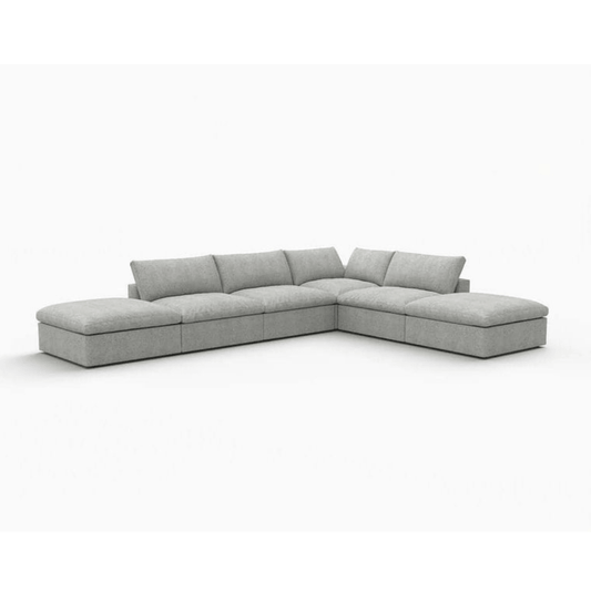 160" Linen Blend Modular Sofa With Storage Ottomans