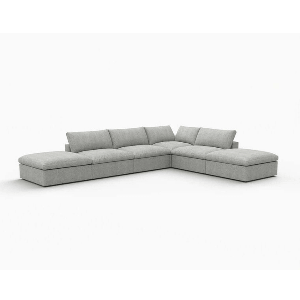 160" Linen Blend Modular Sofa With Storage Ottomans | Modern Sectional
