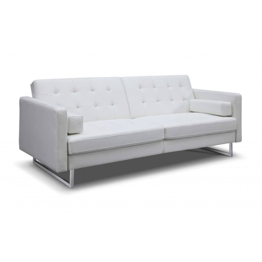 80" White Faux Leather Sleeper Sofa with Silver Legs – Modern Convertible Sofa Bed