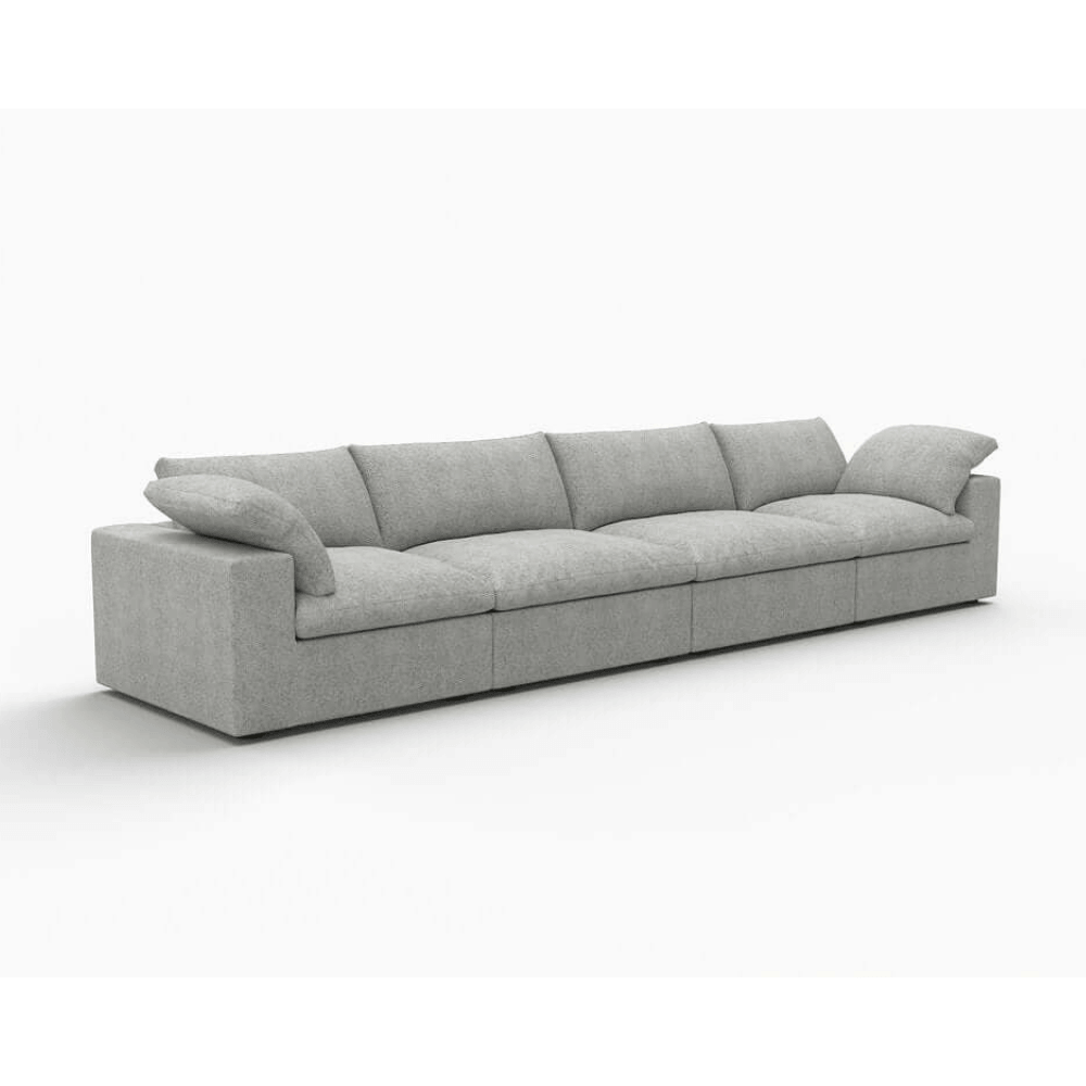 160" White Linen Blend Modular Sofa With Toss Pillows | Oversized Modern Sofa in stylish gray upholstery.