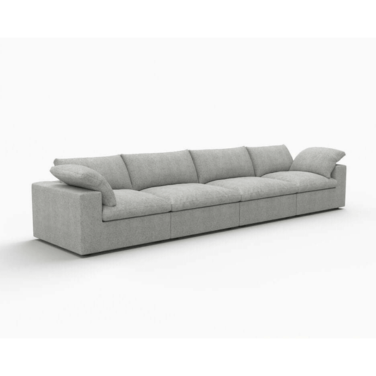 160" White Linen Blend Modular Sofa With Toss Pillows | Oversized Modern Sofa in stylish gray upholstery.