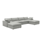 160" Linen Blend Modular Sofa with Storage Ottomans | Oversized U-Shaped Sofa in light gray fabric.
