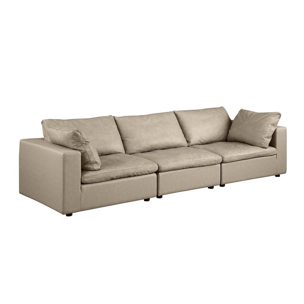 122" Beige Top Grain Leather Power Reclining Sofa | Modern Luxury Sofa