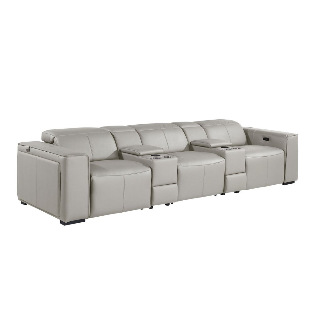 130" Top Grain Leather Power Reclining Sofa with USB & Storage | Modern Oversized Recliner