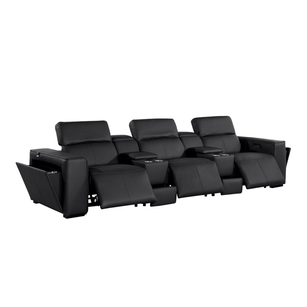 130" Top Grain Leather Power Reclining Sofa with USB & Storage | Modern Oversized Recliner