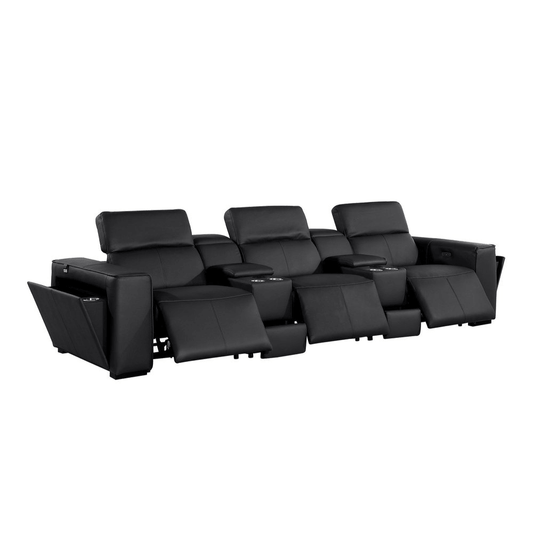 130" Top Grain Leather Power Reclining Sofa with USB & Storage | Modern Oversized Recliner