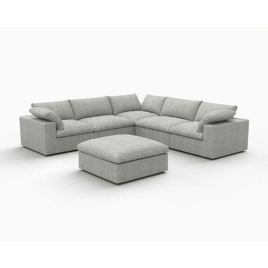 120" Linen Blend Modular L-Shaped 6-Piece Sectional with Ottoman & Storage