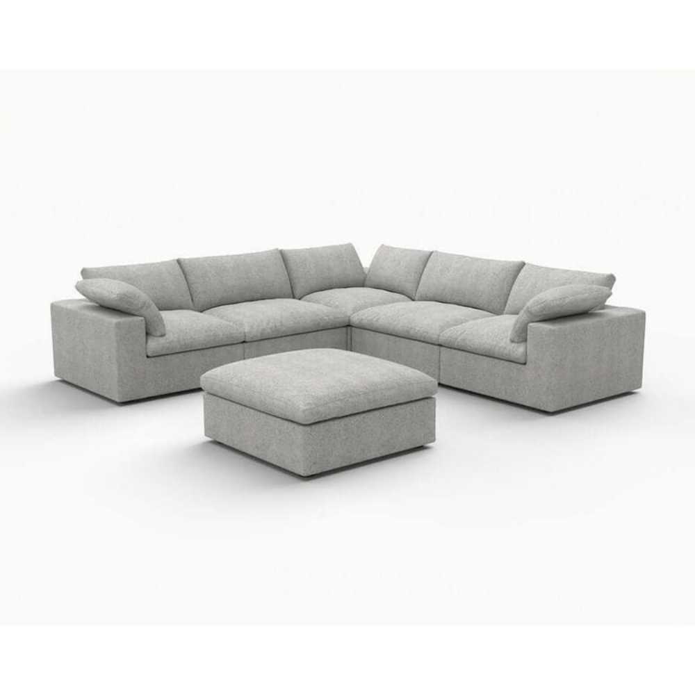 120" Linen Blend Modular L-Shaped 6-Piece Sectional with Ottoman & Storage | Reversible Corner Sectional