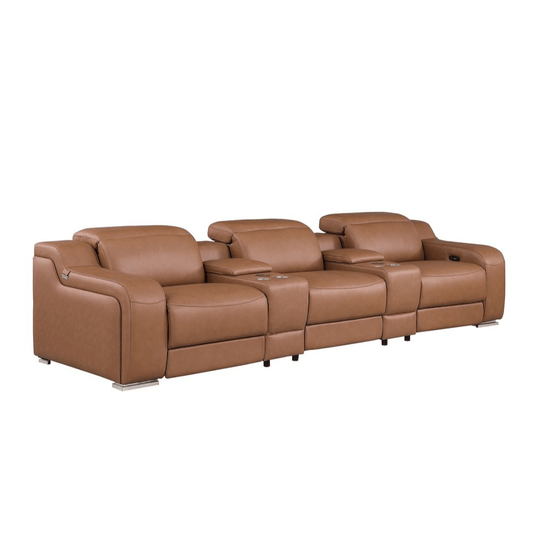 129" Italian Leather Power Reclining Sofa with USB Charging