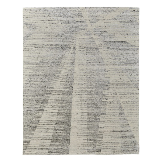9' X 13' Ivory and Gray Abstract Hand Knotted Worn Faded Area Rug