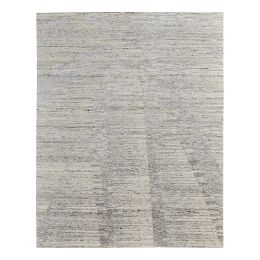 9' X 13' Ivory And Gray Abstract Hand Knotted Distressed Area Rug