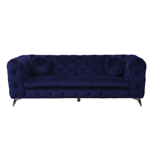 Atronia Luxe Deco Blue Velvet Sofa 90"L