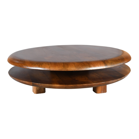 Floating Round Coffee Table | Handmade Solid Mango Wood Two-Tier Table