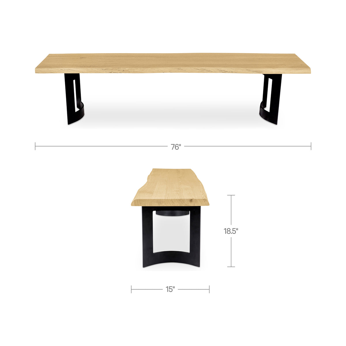 Bent Bench – 76" and 92" Live-Edge Solid Oak Bench (8)