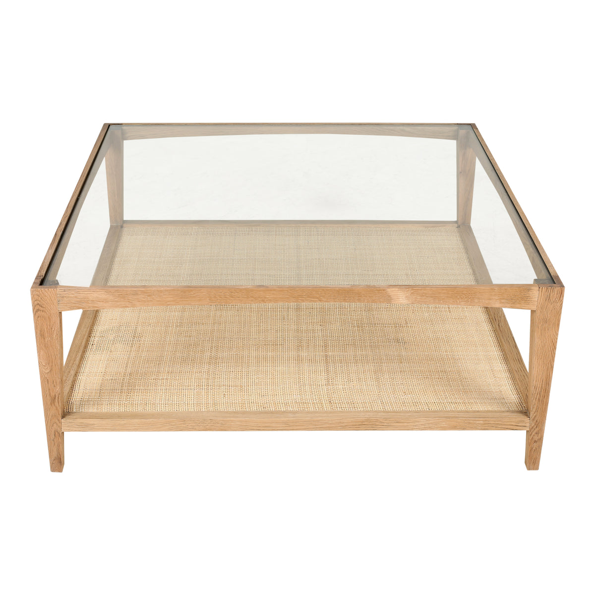 Harrington Coffee Table – 39.5" Oak, Glass and Cane Coffee Table (1)