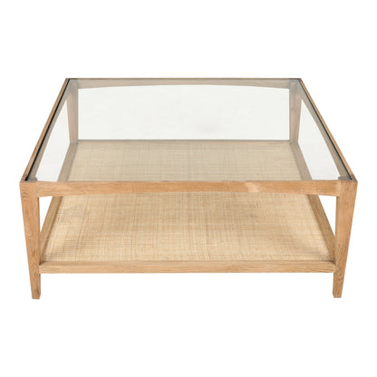 Harrington Coffee Table – 39.5" Oak, Glass and Cane Coffee Table (1)