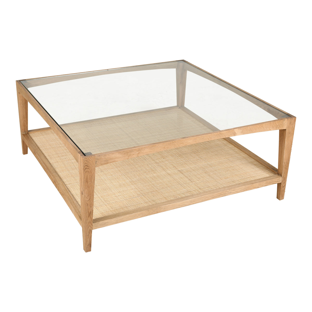 Harrington Coffee Table – 39.5" Oak, Glass and Cane Coffee Table (2)