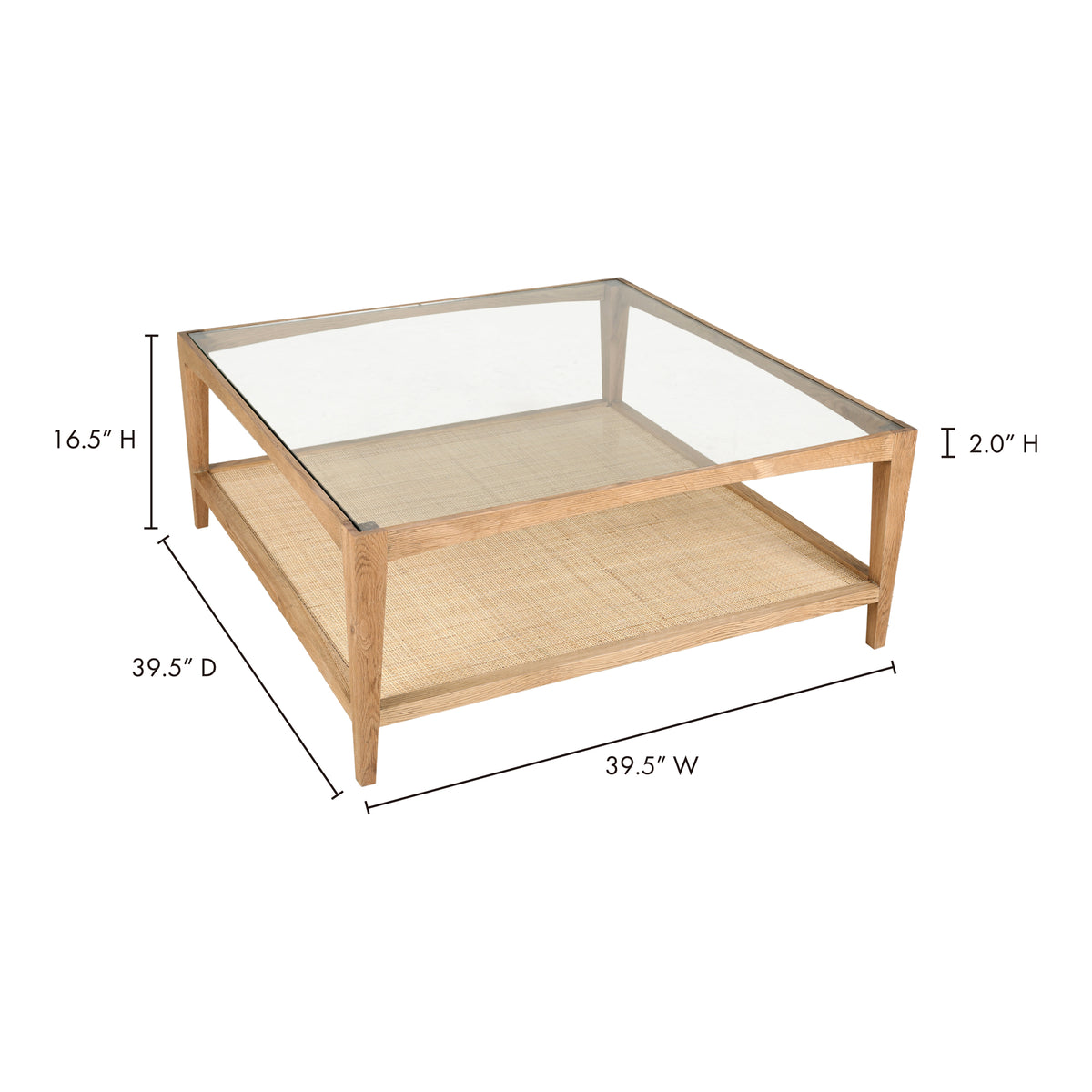 Harrington Coffee Table – 39.5" Oak, Glass and Cane Coffee Table (9)
