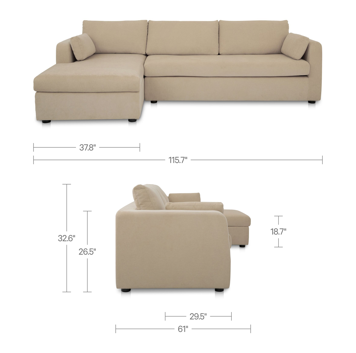 Burrow Sleeper Sectional With Storage Chaise – 115.75" Upholstered Sleeper Sectional (3 Colors) (9)