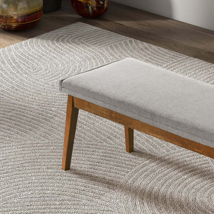 Warren 56" Mid-Century Modern Ash Gray Linen Upholstered Bench with Solid Wood Frame